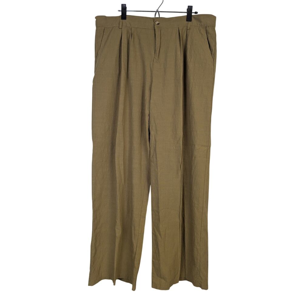 Coofandy Ultra High Rise Linen Blend Pants Camel Lightweight Wide Leg Breezy XL